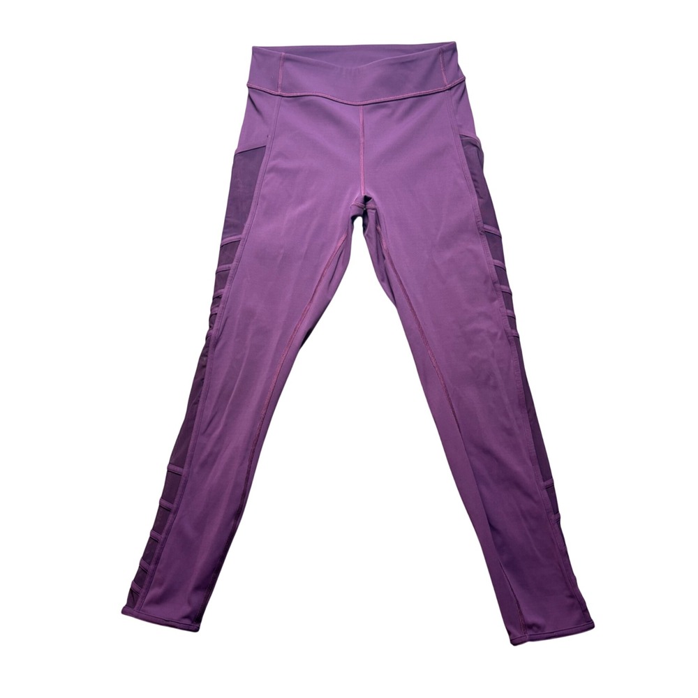 Lululemon Leggings Women 4 Wild and Free Purple Mesh Sheer Strappy High Rise